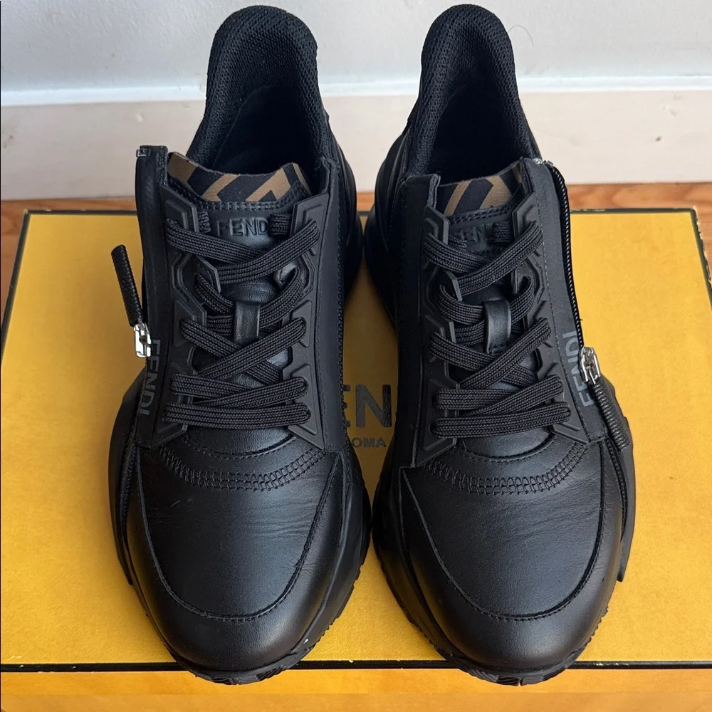 Fendi Black Low-Top FF Logo Roma Sneakers - Picture 2 of 9